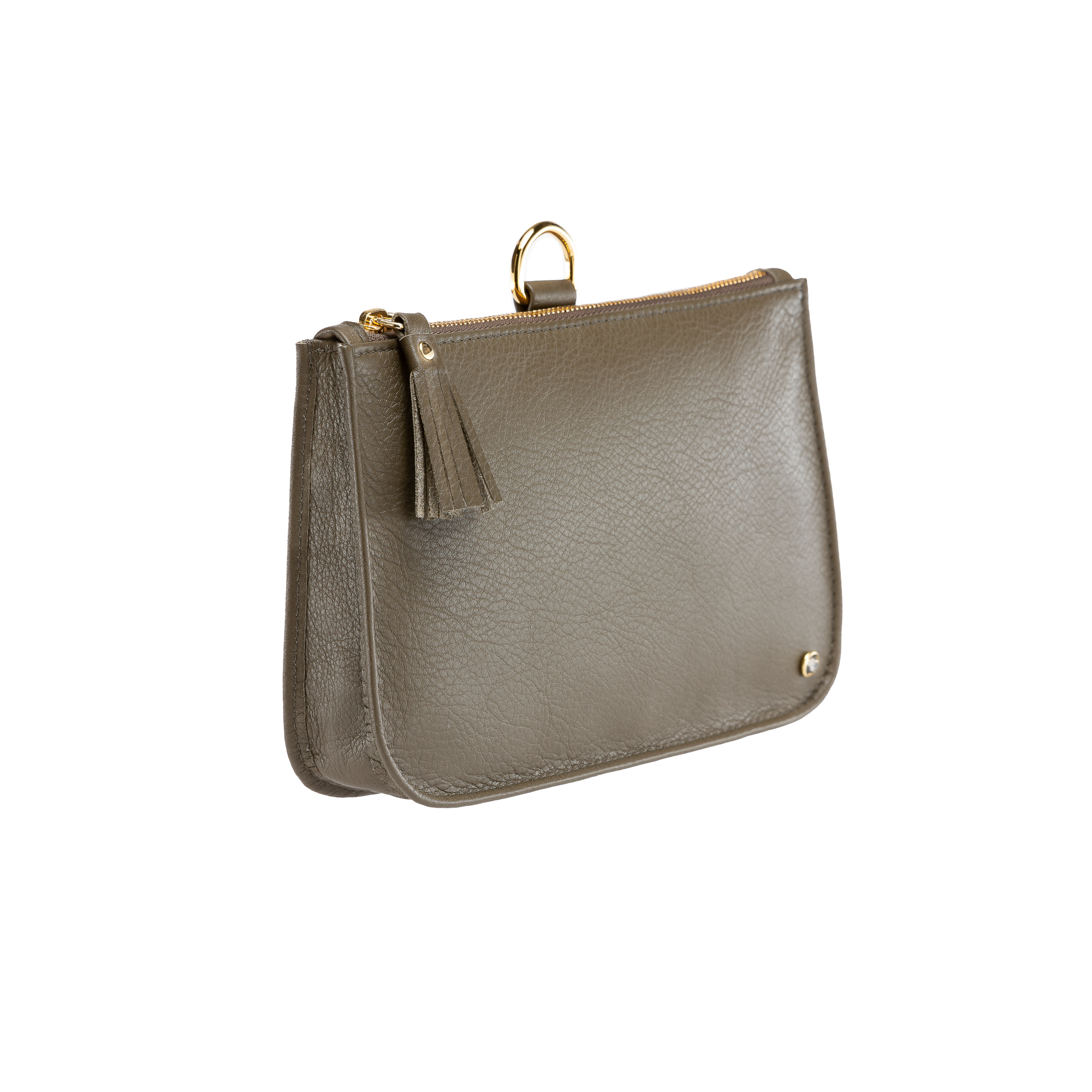 Leder Clutch Oliv mit goldfarbenen Metallteilen von LABEKA