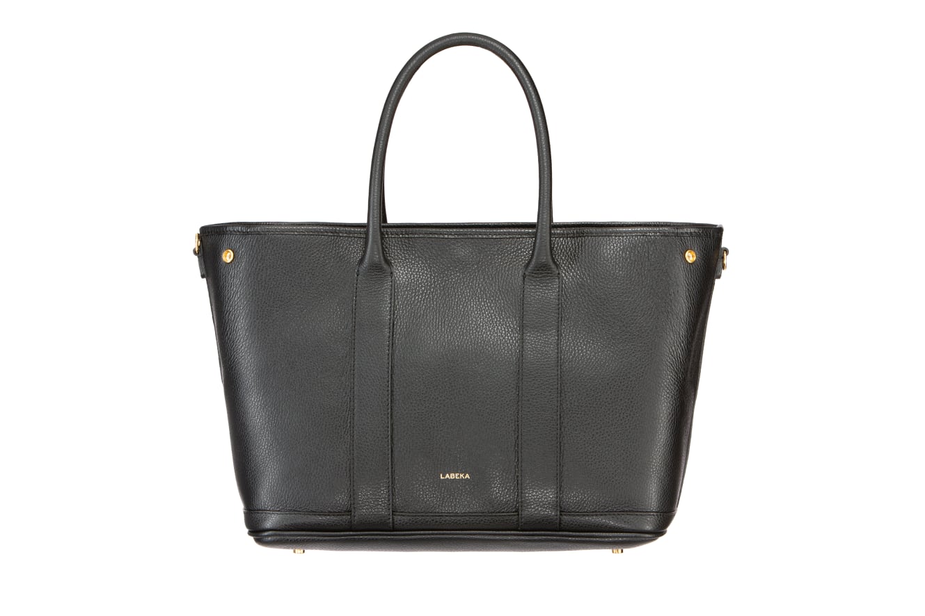Stilvolle Große Journée Bag in Schwarz | Genarbtes Rindleder | Vielseitig & Geräumig | Schicke Handtasche für Job und Alltag | Goldene Akzente | Praktische Details | Made in Italy