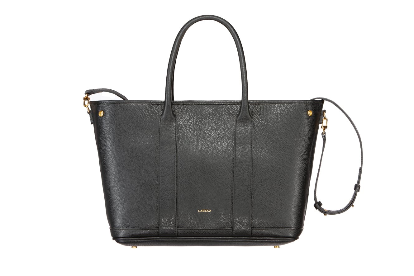 Stilvolle Große Journée Bag in Schwarz | Genarbtes Rindleder | Vielseitig & Geräumig | Schicke Handtasche für Job und Alltag | Goldene Akzente | Praktische Details | Made in Italy
