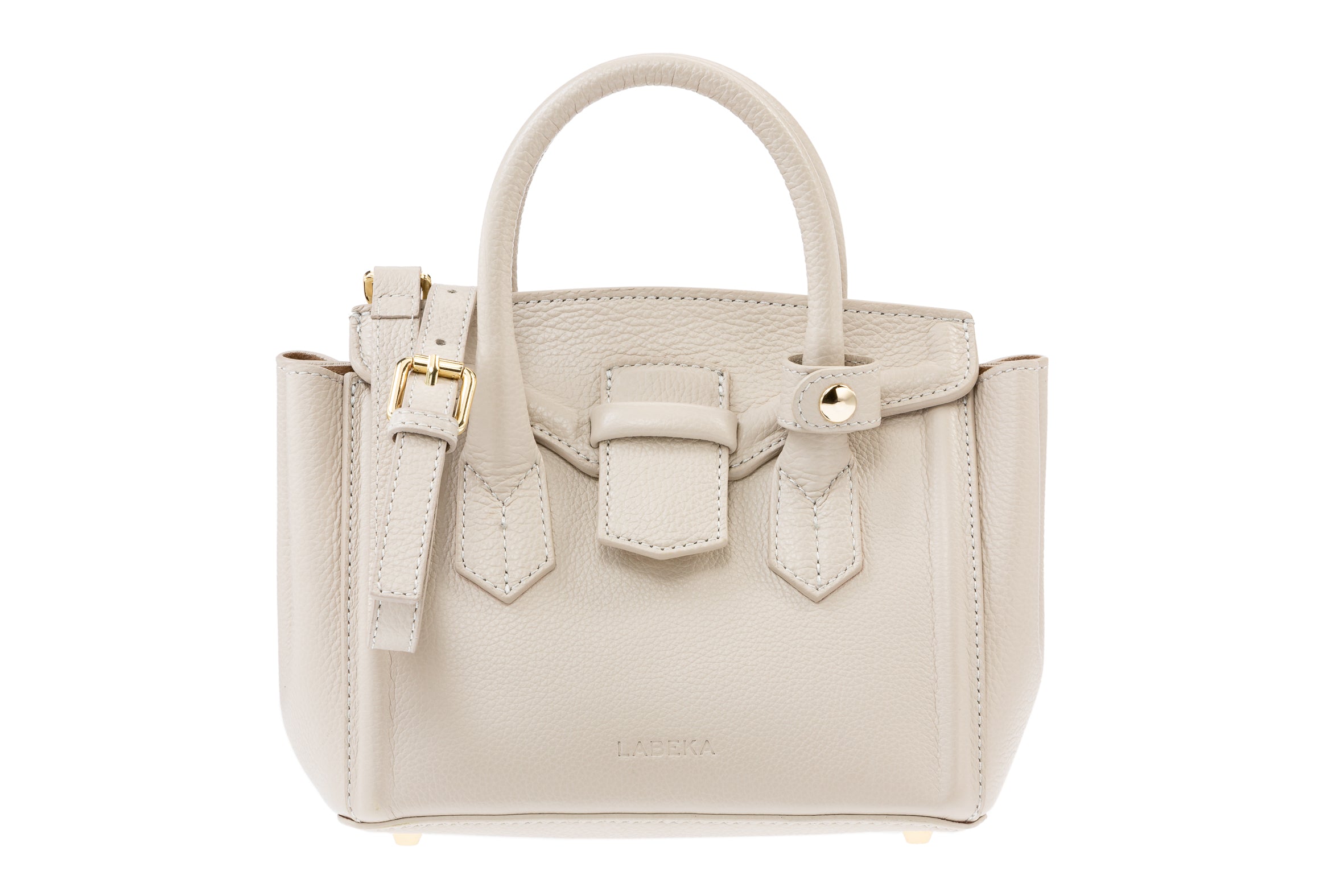 Kleine stylische Leder Damentasche in Hellgrau Beige mit verstellbaren Trageriemen von LABEKA