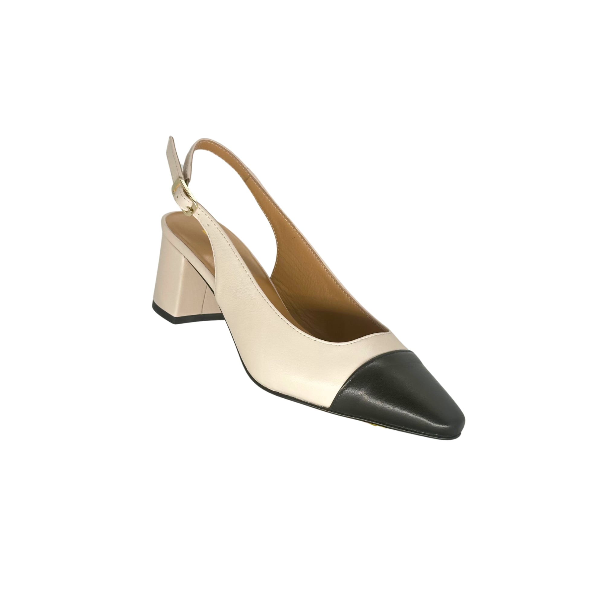 Hochwertiger Beiger Sling Pumps mit schwarzer Kappe von LABEKA Made in Italy