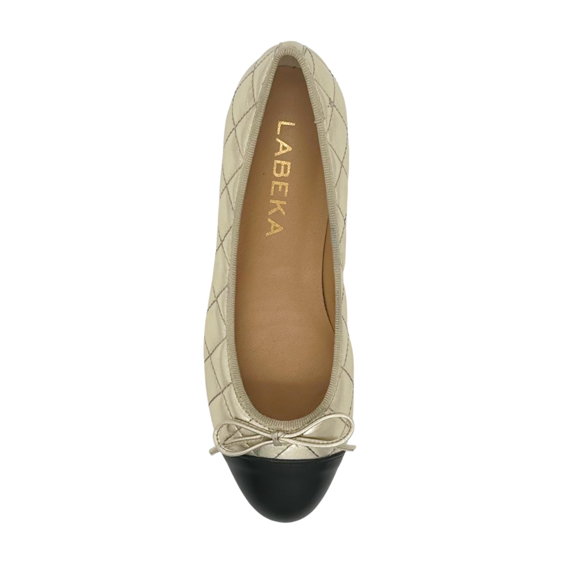 Gold farbene Damen Ballerinas mit schwarzer Kappe von LABEKA | Made in Italy