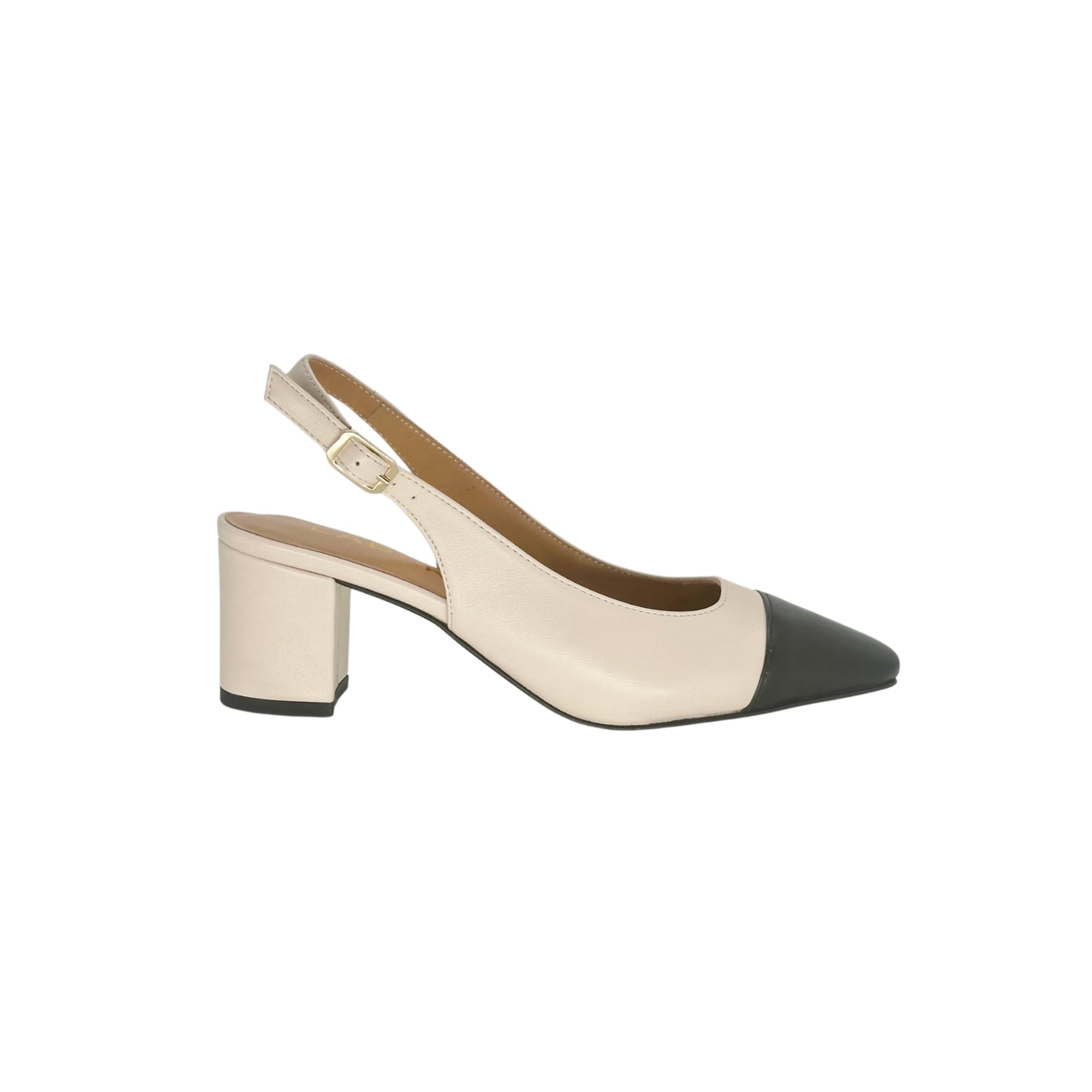 Beiger Sling Pumps mit schwarzer Kappe von LABEKA