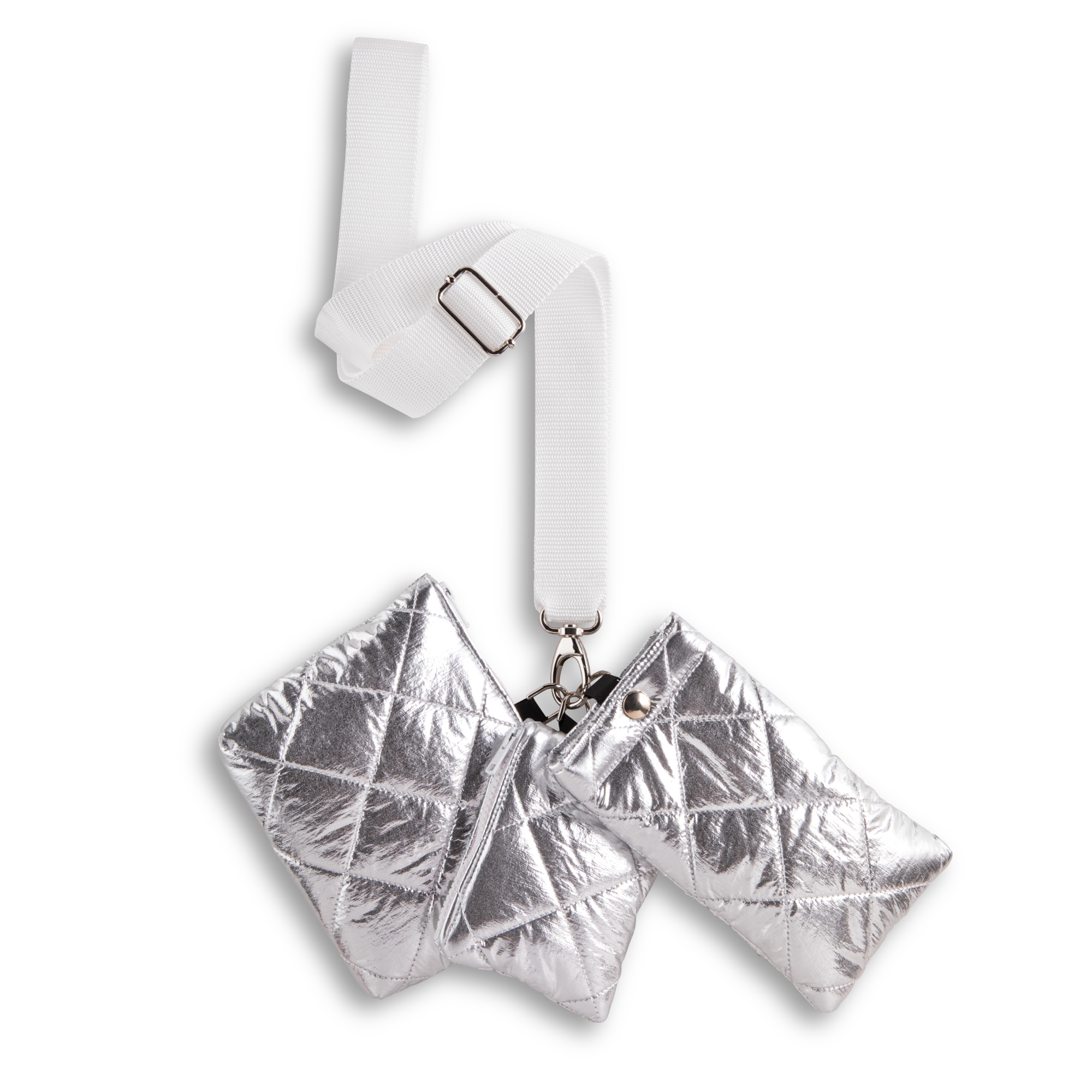 Dreiteiliges Silber Crossbody Set mit weißem  verstellbaren Gurt von LABEKA